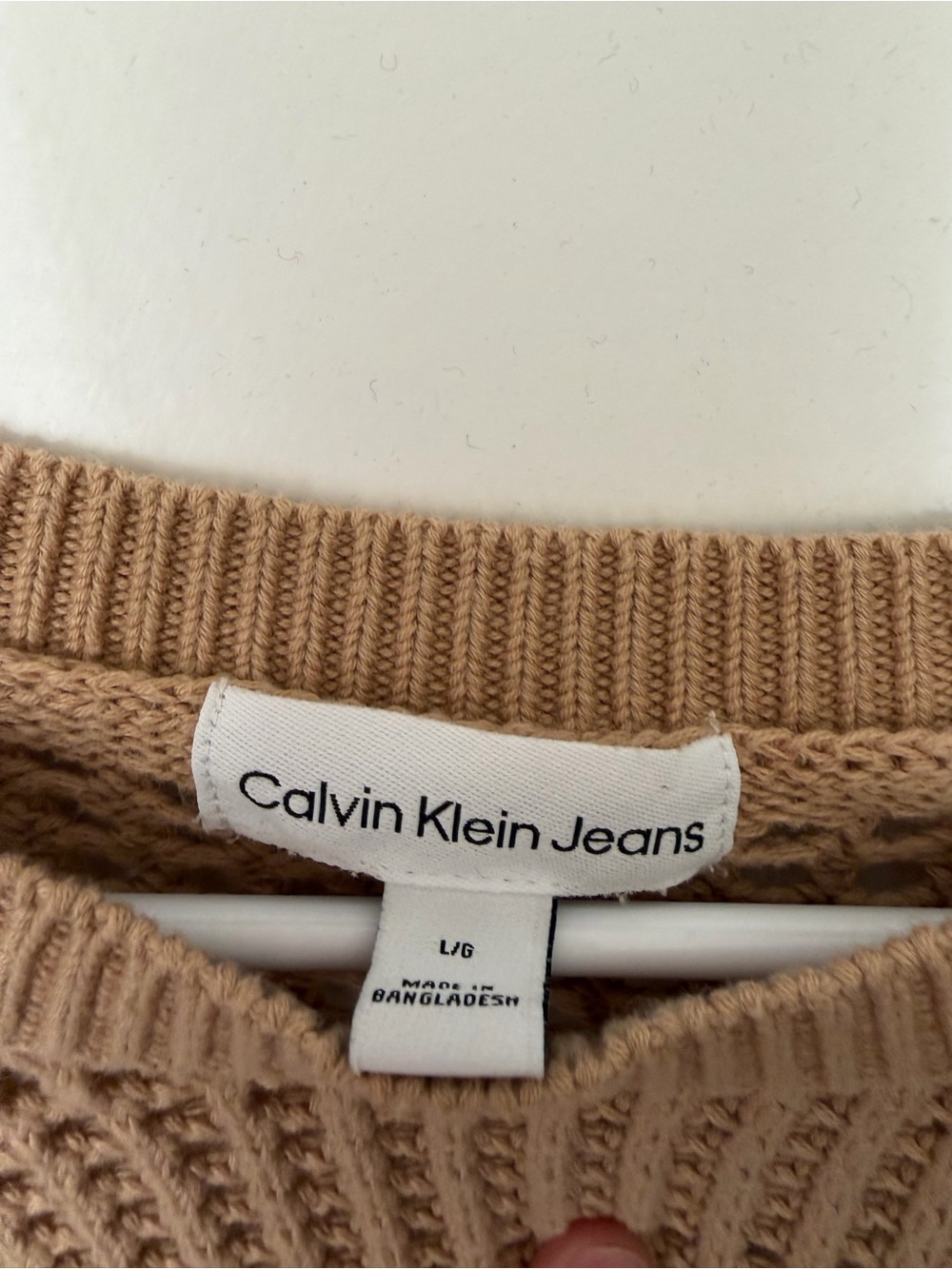 Calvin Klein Jeans Brand Open-Knit Lightweight Crewneck Sweater - Camel - Picture 2 of 3
